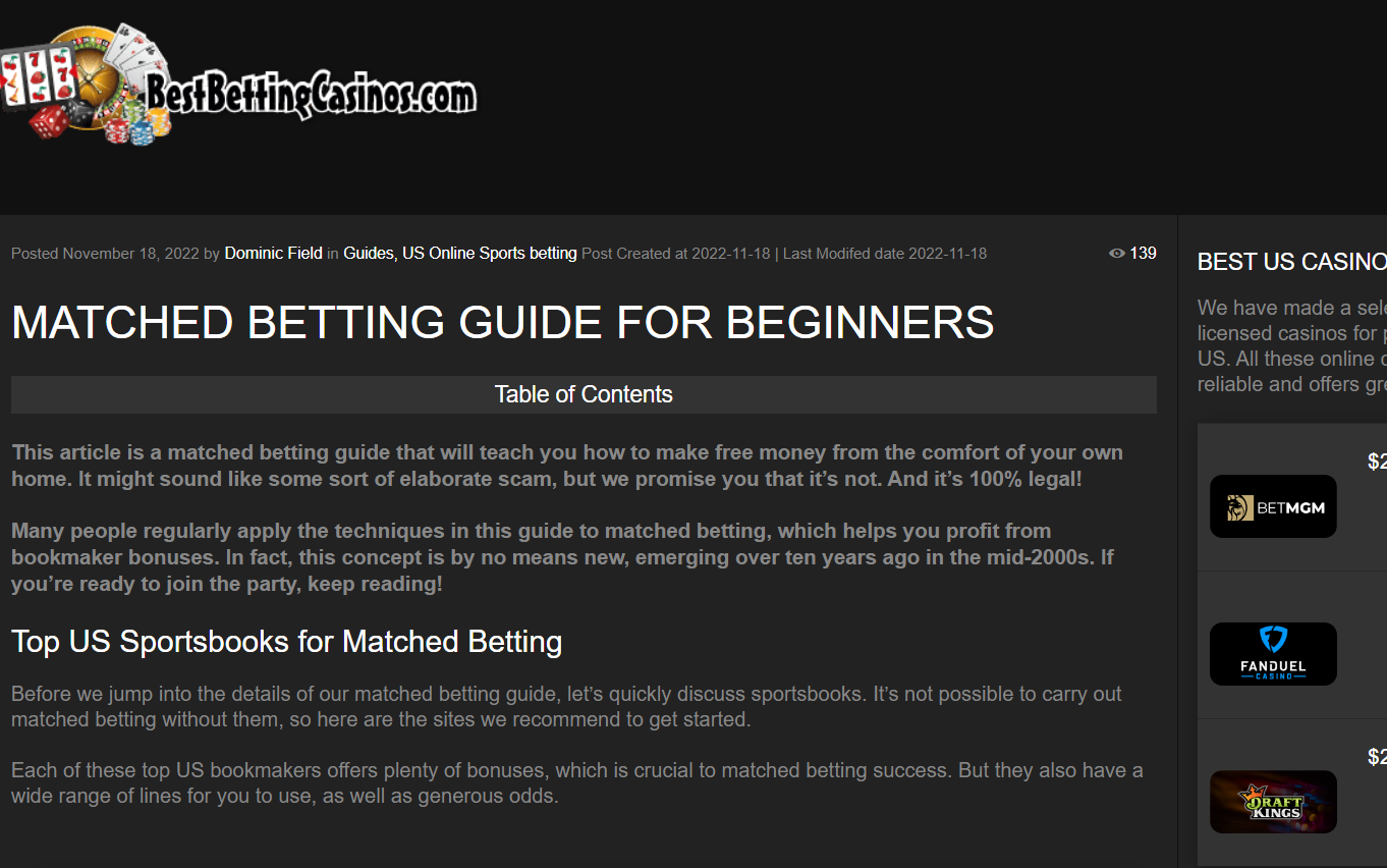 Matched Betting Guide - Dominic Field iGaming writer