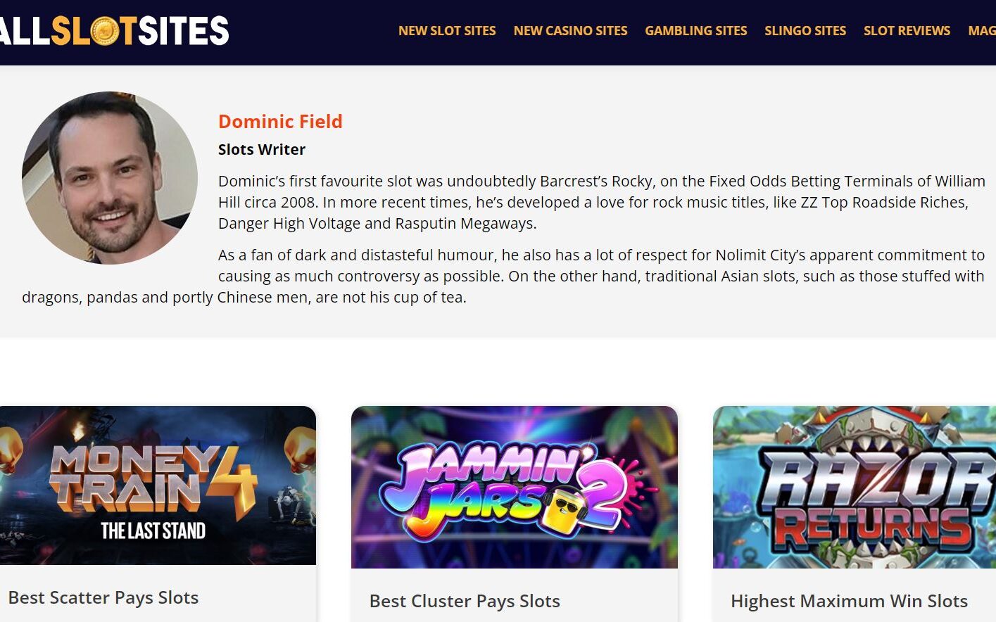 AllSlotSites.com autor bio - Dominic Field iGaming writer