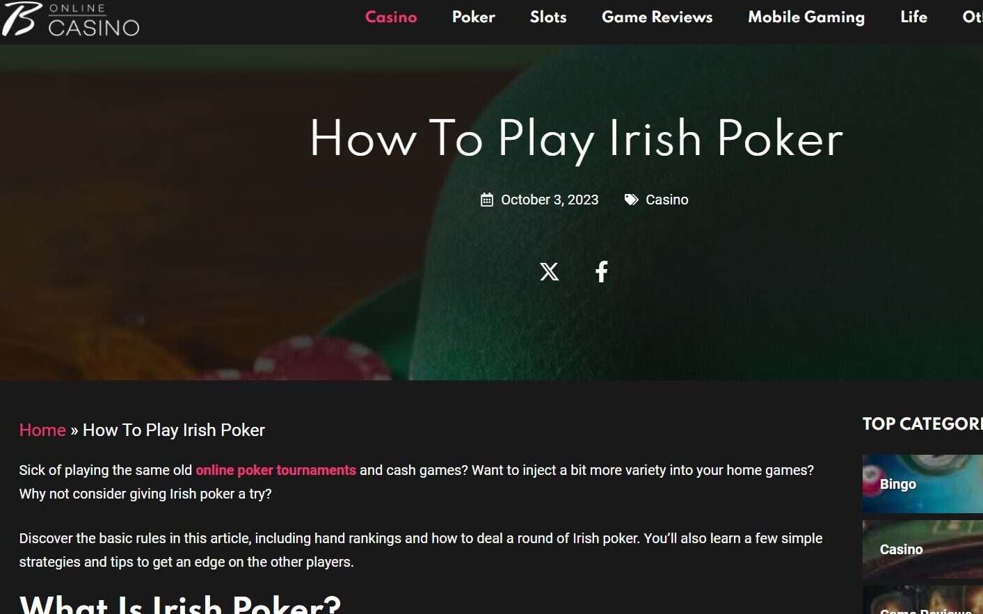 How To Play Irish Poker - Dominic Field iGaming writer