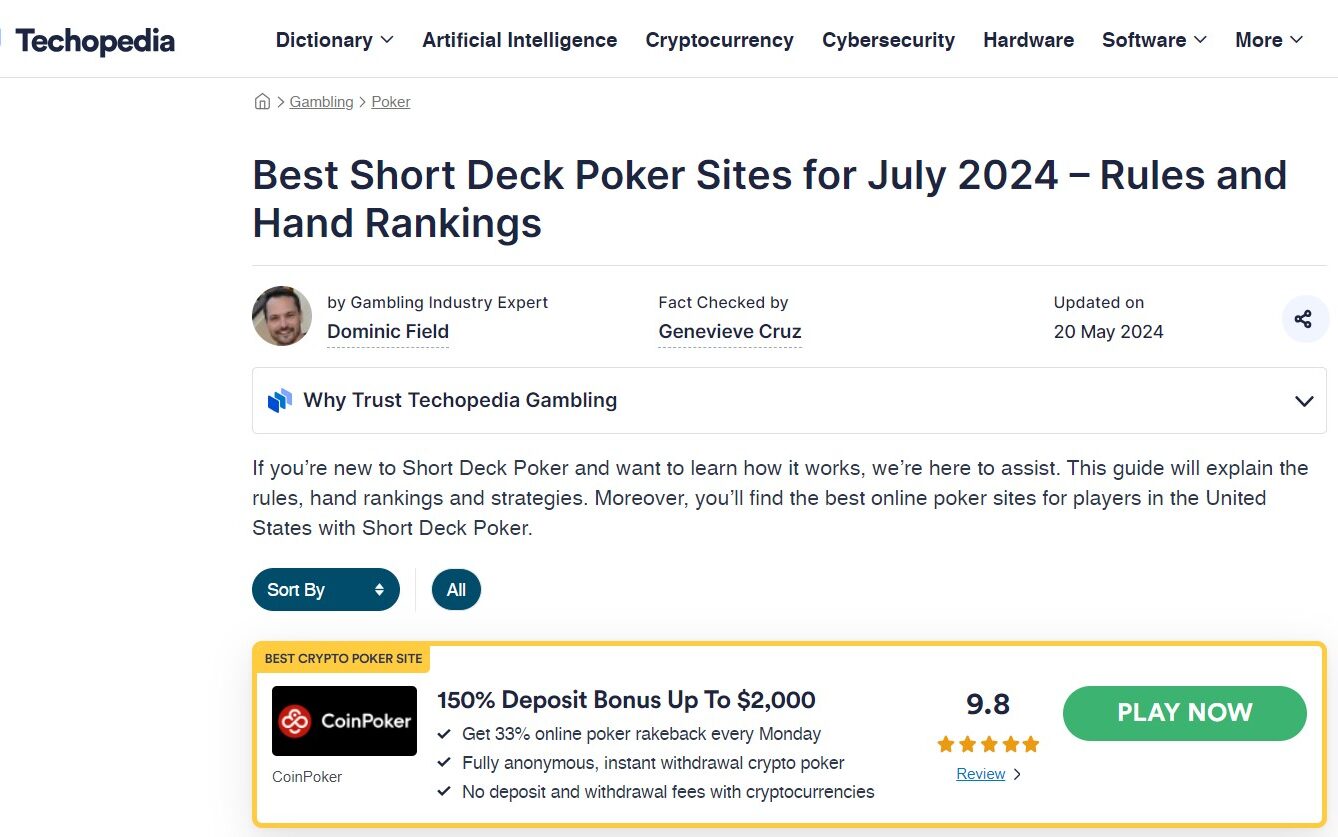 Best Short Deck Poker Sites - Dominic Field iGaming writer