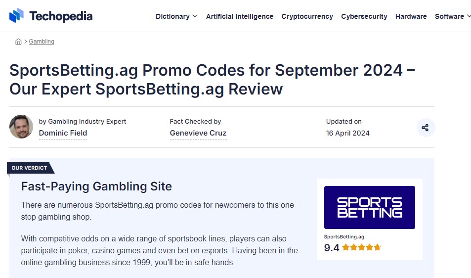 SportsBetting.ag Review - Dominic Field iGaming writer