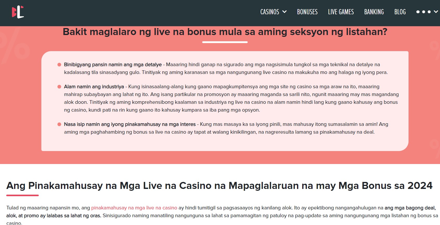 Dominic Field iGaming Writer - LiveCasinos.com English to Tagalog (Filipino) translation - Live Casinos