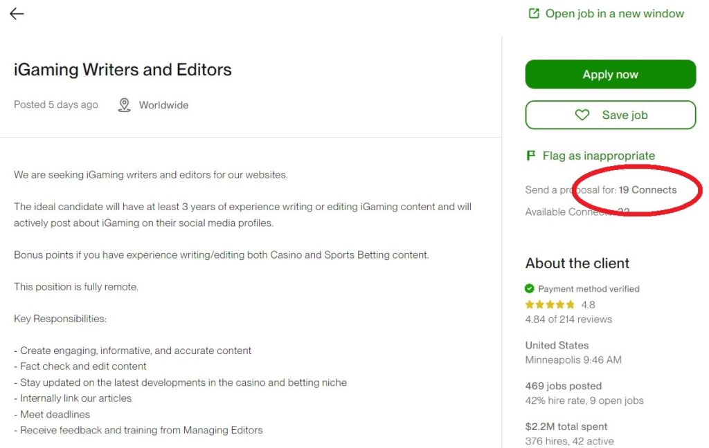 This iGaming writing and editing job required 19 connects