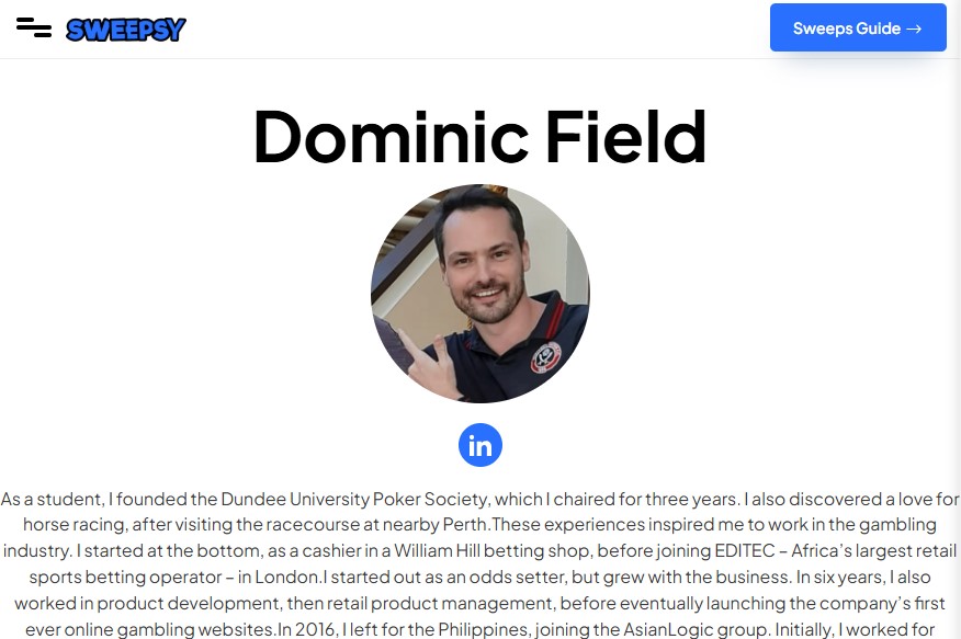 Sweepsy.com author bio - Dominic Field iGaming writer